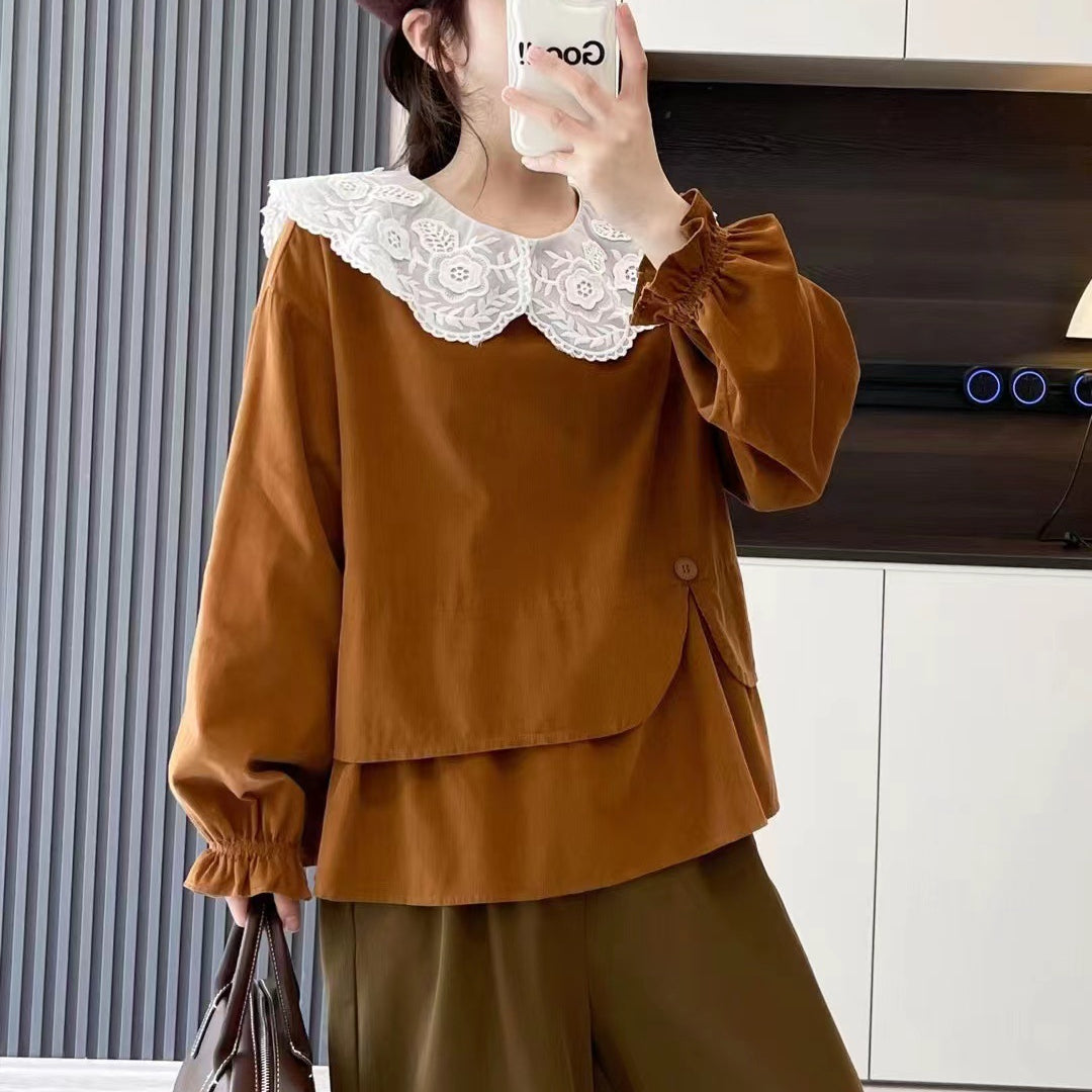 Women's Double layered Lace Doll Neck Shirt