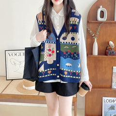 Sweet Embroidered Knitted Vest V-neck Cardigan