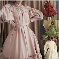 Japanese Maid Long-sleeved Stand Collar Lace Lantern Sleeve Lolita Dress