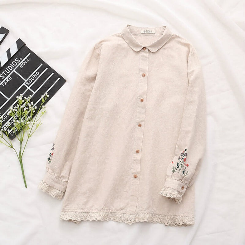 Lace Floral Embroidered Loose Long Sleeve Shirt