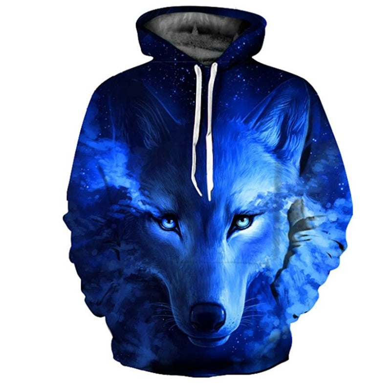 Unisex 3D Wolf Tiger Animal Print Pocket Pullover Hoodie