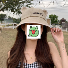 Cute Girls Cat Ears Embroidery Bucket Hat