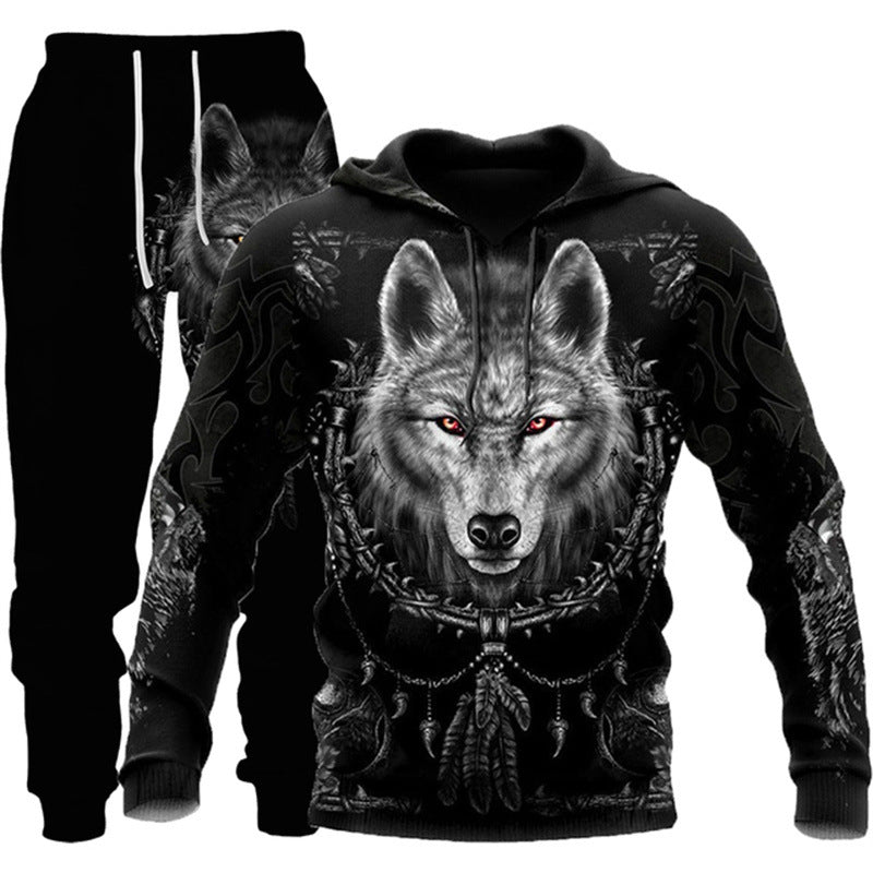 Trendy Men's 3D Animal Print Pullover Hoodie With Pants