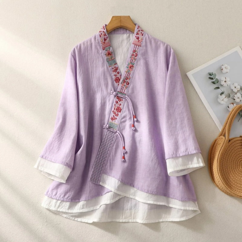 Retro Stylish Floral Embroidery Loose Blouse