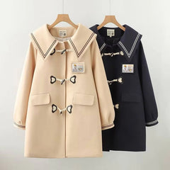 Bear Badge Embroidered Collar Thick Coat