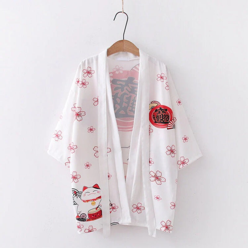 Retro Japanese Style Funny Cat Loose Kimono