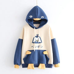 Japanese Fashion Penguin Print Velvet Warm Hoodie