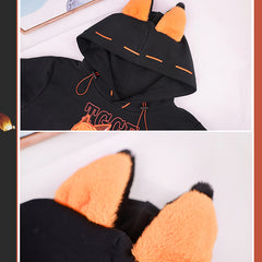 Fox Embroidery Pocket Loose Hoodie