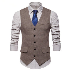 Retro Fashion Men's V Neck Single Breasted Vest Suit