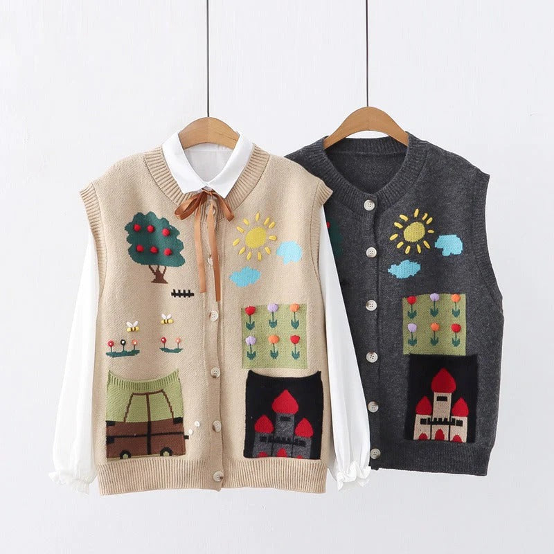 Cute Bees Car Knitted Vest With Shirt