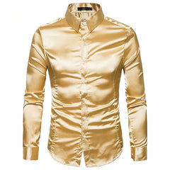 Casual Men's Quality Party Shiny Long Sleeve Shirt