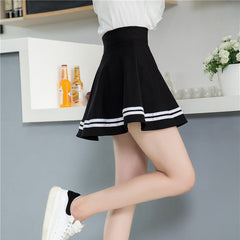 High-waisted Preppy Style Puffy Pleated A-line Skirt