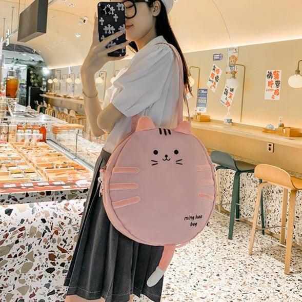 Cute Cartoon Cat Tail Shoulder Canvas Leisure Bag