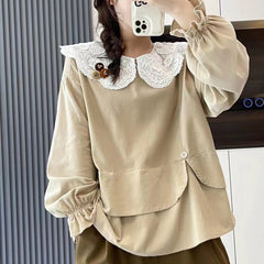 Women's Double layered Lace Doll Neck Shirt