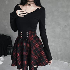 Casual Girls' Plaid Irregular Ribbon Waist Slim Skirt