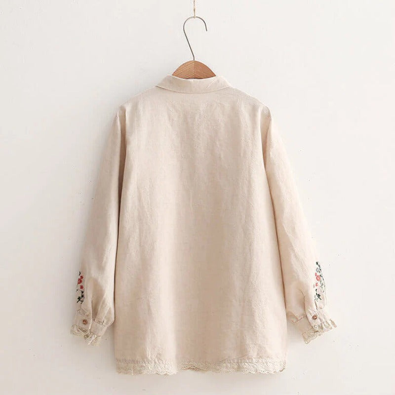 Lace Floral Embroidered Loose Long Sleeve Shirt