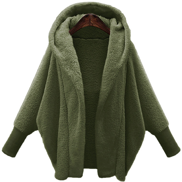 Women's Solid Color Long Sleeved Hooded Plush Coat