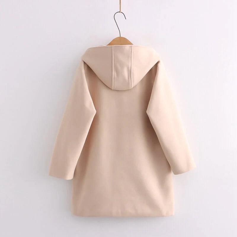 Japanese Academy Style Button Hooded Coat