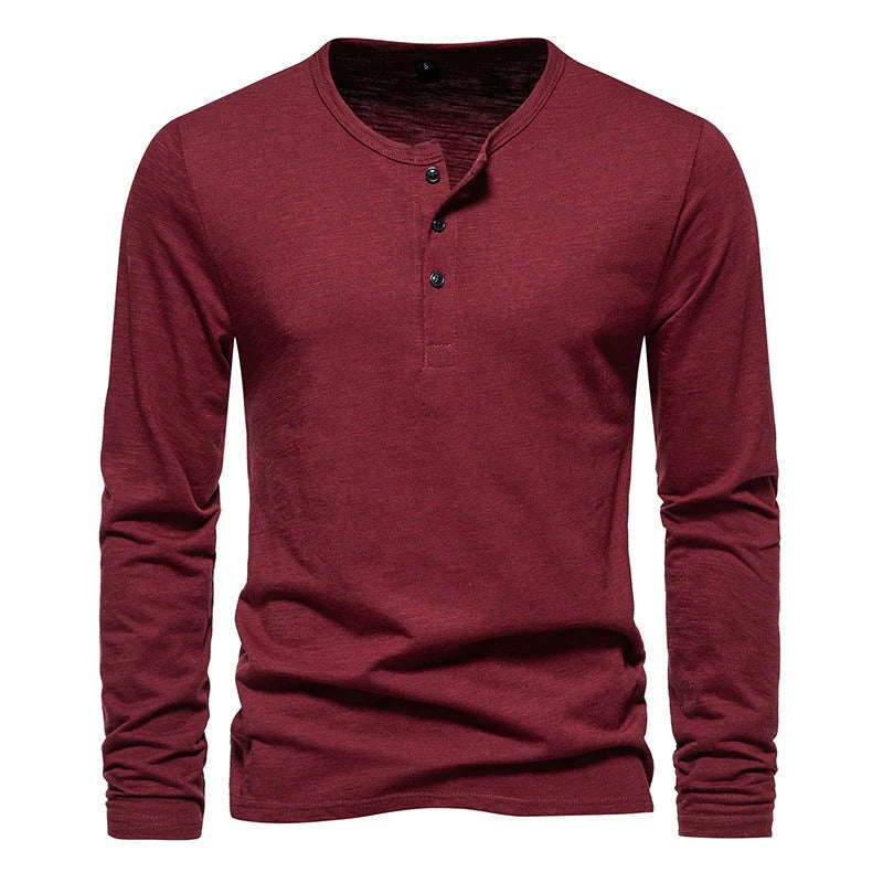 Plain Color Men's Henry Neck Long sleeve T-shirt