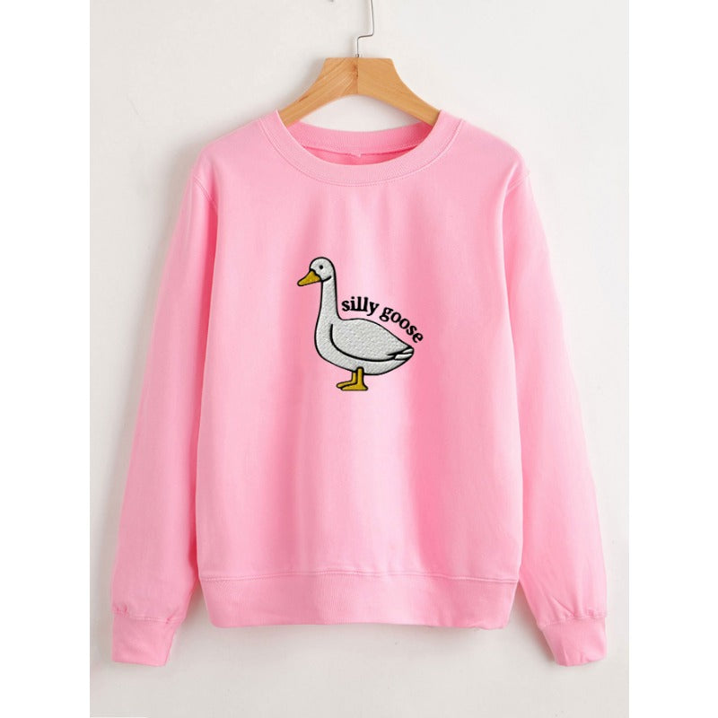 Silly Goose Printed Casual Round Neck Sweatshirt