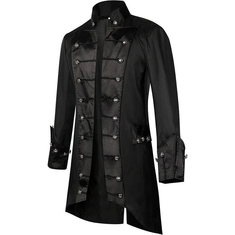 Gothic Medieval Men's Black Costume Hooded Jacket