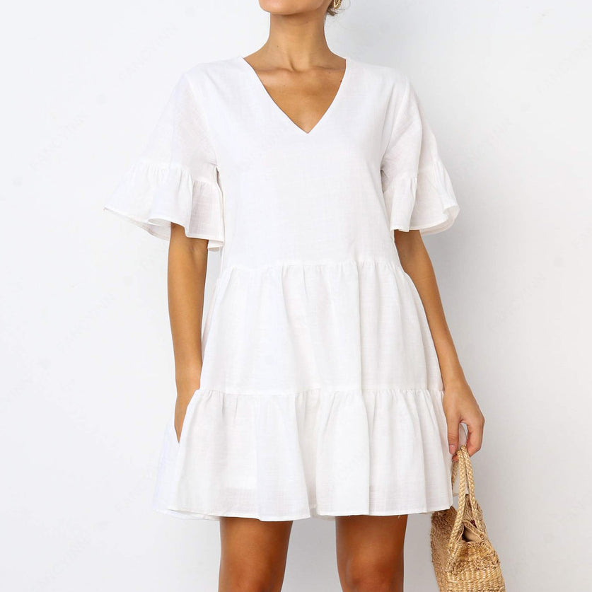 Women's Loose Short-sleeved V-neck Dress