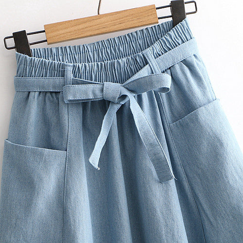 Summer Sweet Girls Denim Elastic Waist Mid Skirt