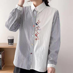 Versatile Women's Polo Collar Rabbit Embroidery Shirt