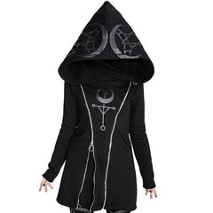 Chic Gothic Style Moon Printed Double Zipper Hoodie