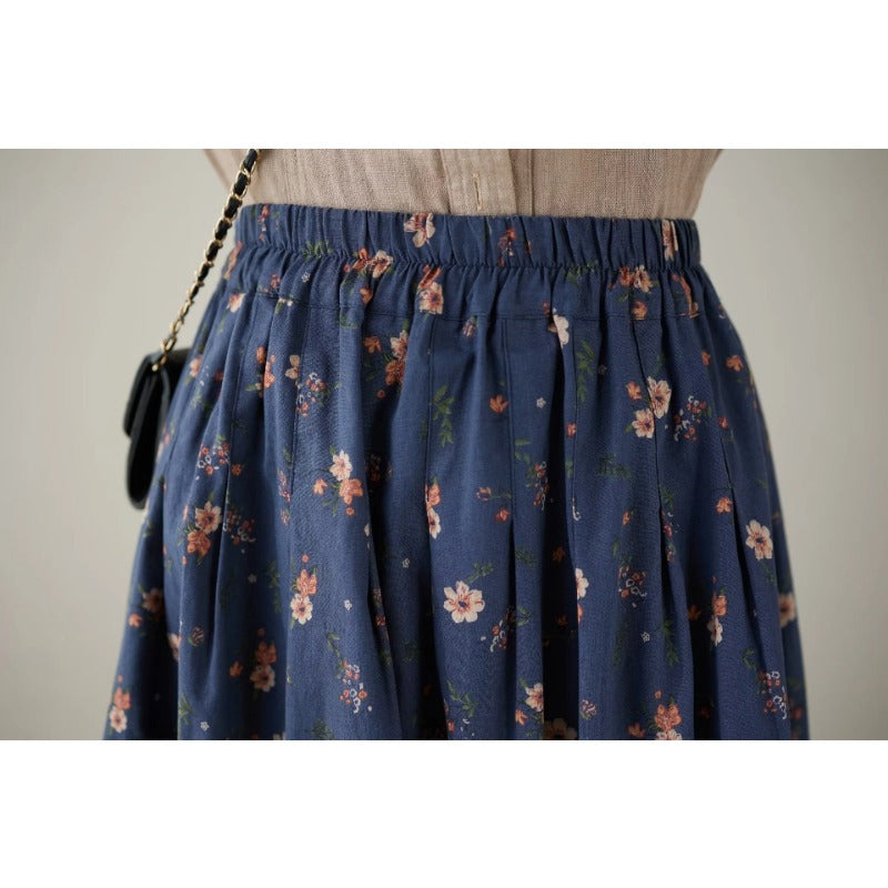 Retro Style Women's Elastic Waist Mid-length Floral Skirt