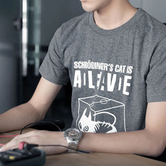 Schrodinger's Cat Geek Physical Quantum Mechanics Cotton T-shirt