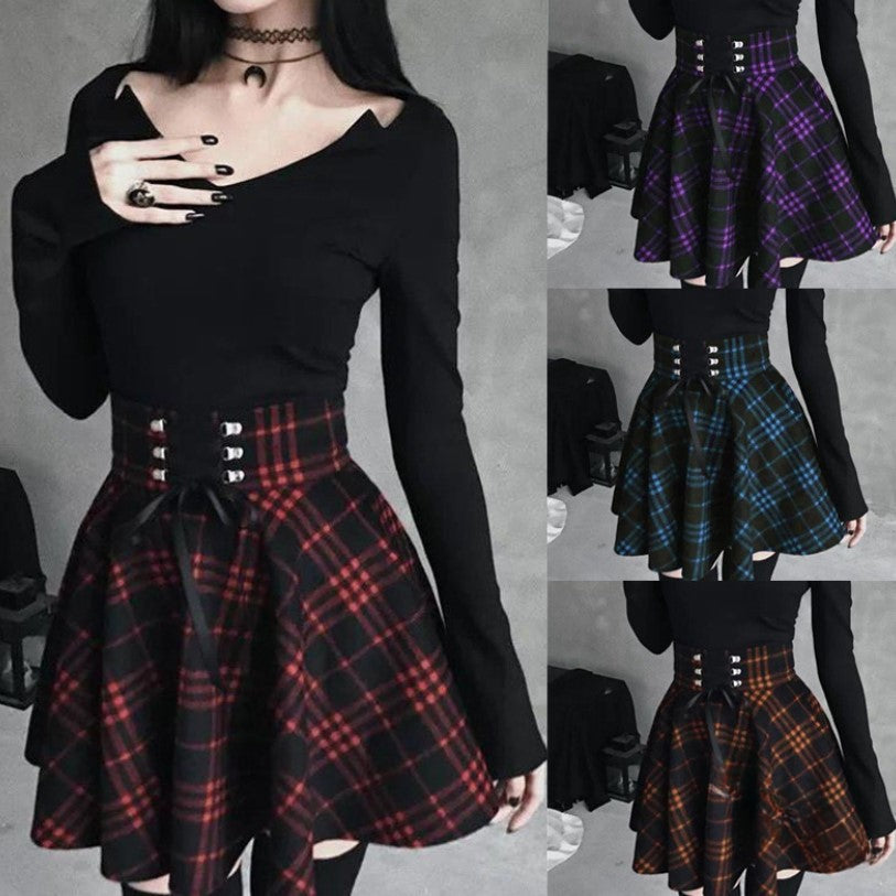 Casual Girls' Plaid Irregular Ribbon Waist Slim Skirt