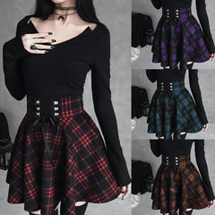 Casual Girls' Plaid Irregular Ribbon Waist Slim Skirt