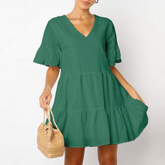 Women's Loose Short-sleeved V-neck Dress