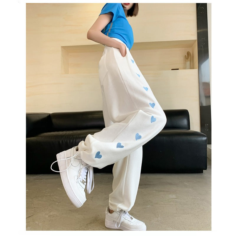 Women's Heart Print High Waist Wide Leg Casual Pants