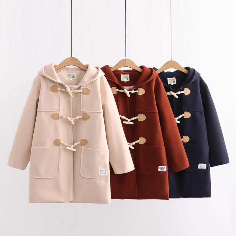 Japanese Academy Style Button Hooded Coat