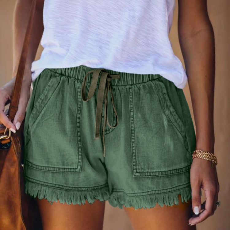 Women's Elastic Waist Casual High Waist Slim Denim Shorts