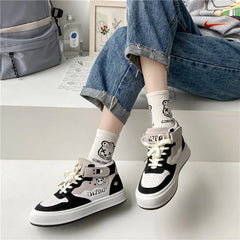 Cartoon Bear High Top Women's Versatile Velcro Shoes