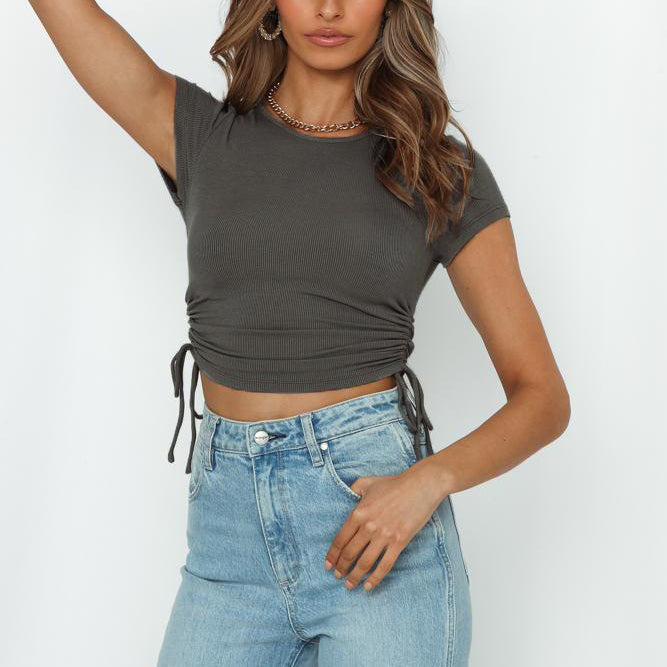 Sexy Women's Straps Round Neck Short Sleeve Crop Top