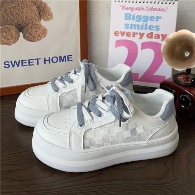 Korean Fashion Grid Breathable Versatile Casual White Shoes