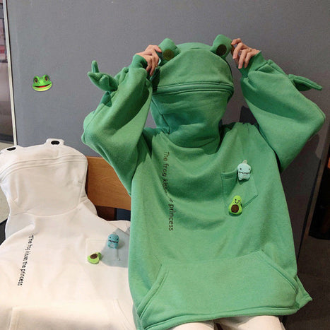 Unisex Cute Frog Plush Thickened Cosplay Hoodie