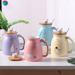 Adorable Cartoon Cat Ceramic Coffee Mug Kawaii Tea Cup