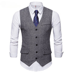 Retro Fashion Men's V Neck Single Breasted Vest Suit