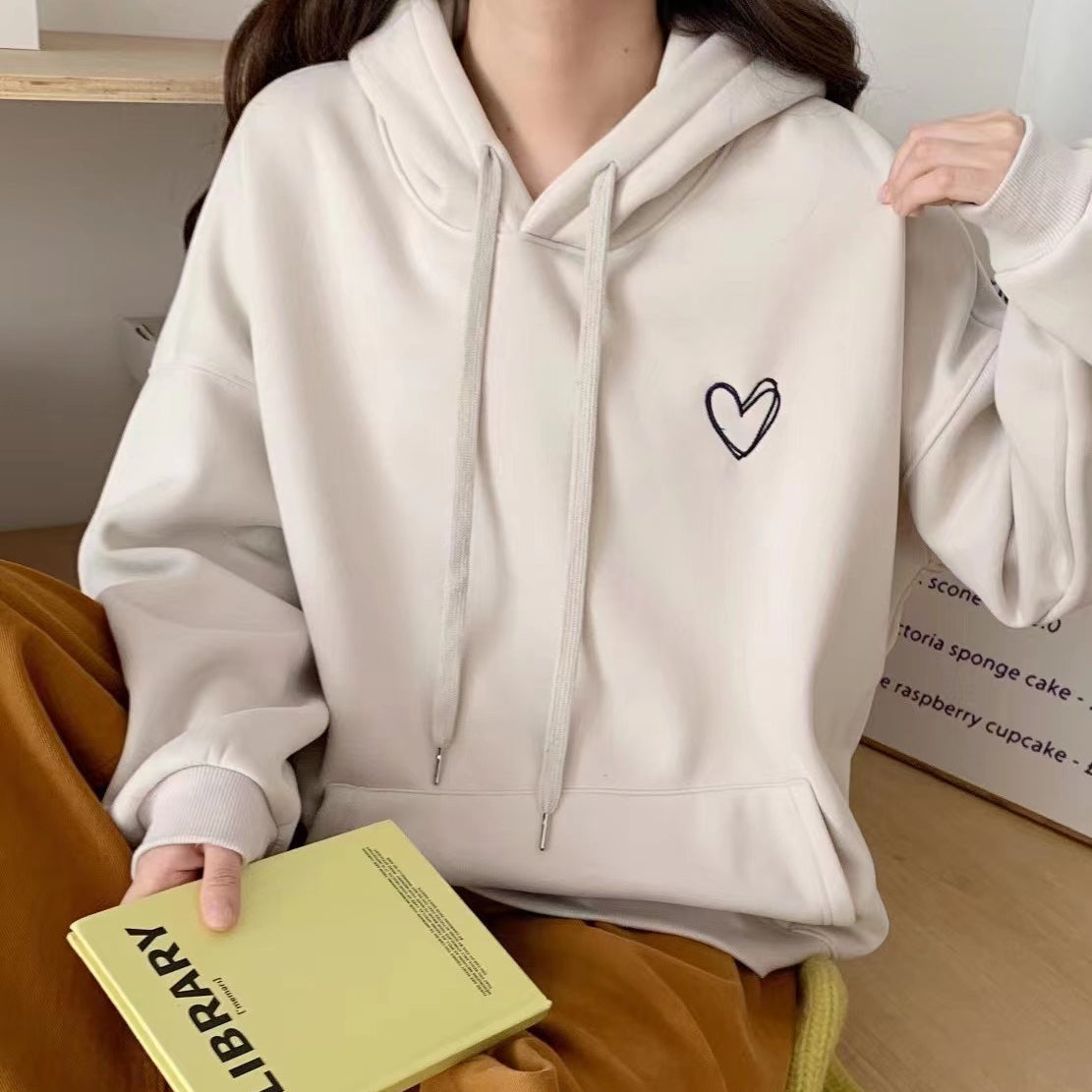 Sweet Women's Heart Embroidered Thickened Hoodie