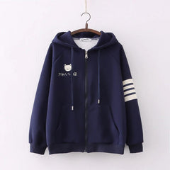 Korean Fashion Cartoon Cat Print Stripes Hooded Coat