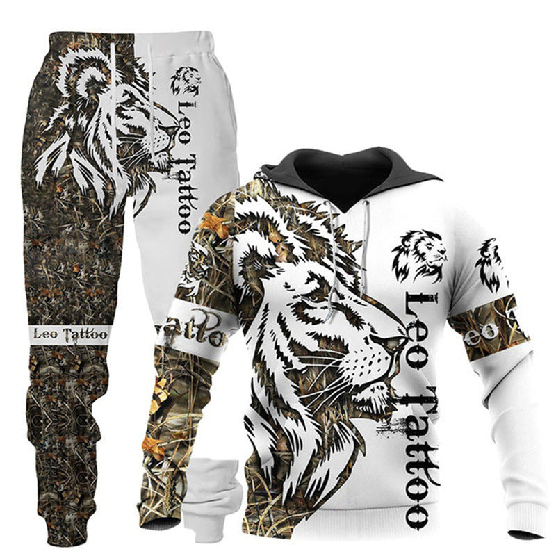 Trendy Men's 3D Animal Print Pullover Hoodie With Pants