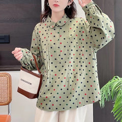 Japanese Style Polka Dot Print Loose Doll Collar Pullover Shirt