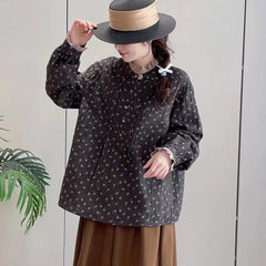 Japanese Style Lace Collar Pastoral Floral Print Shirt