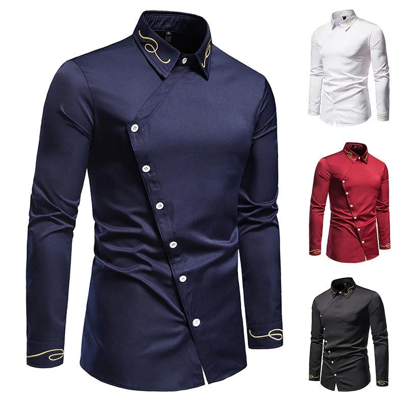 Men's Embroidery Asymmetric Long Sleeve Western Shirt