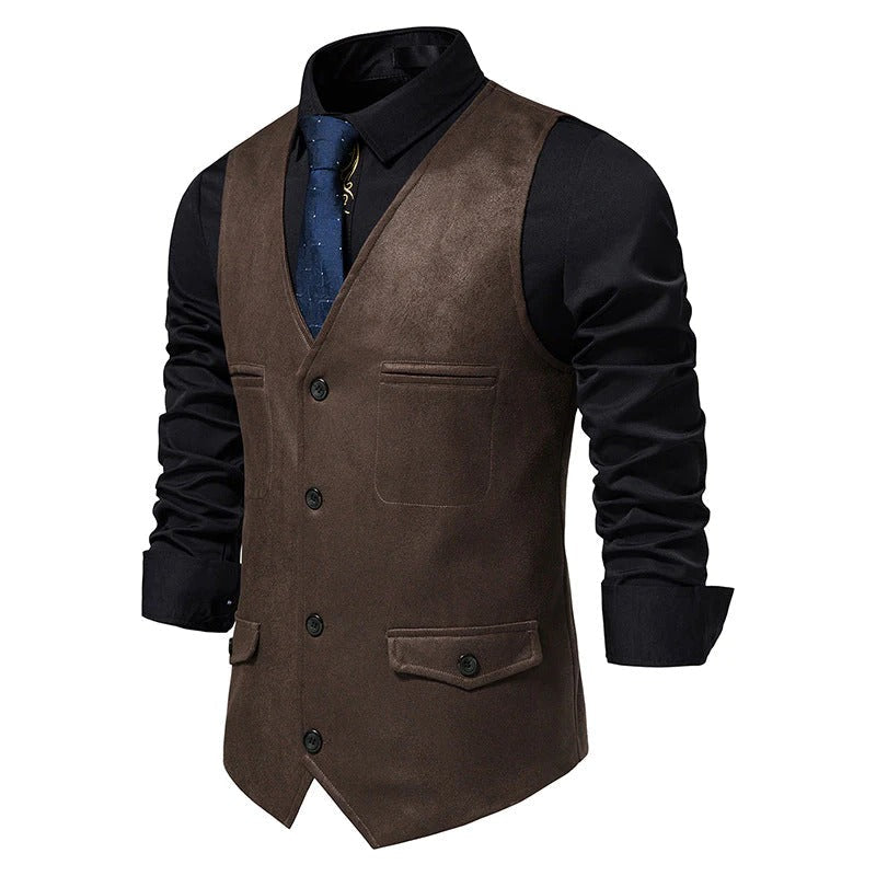 Trendy V-neck Suede Single Breasted Vest Jacket